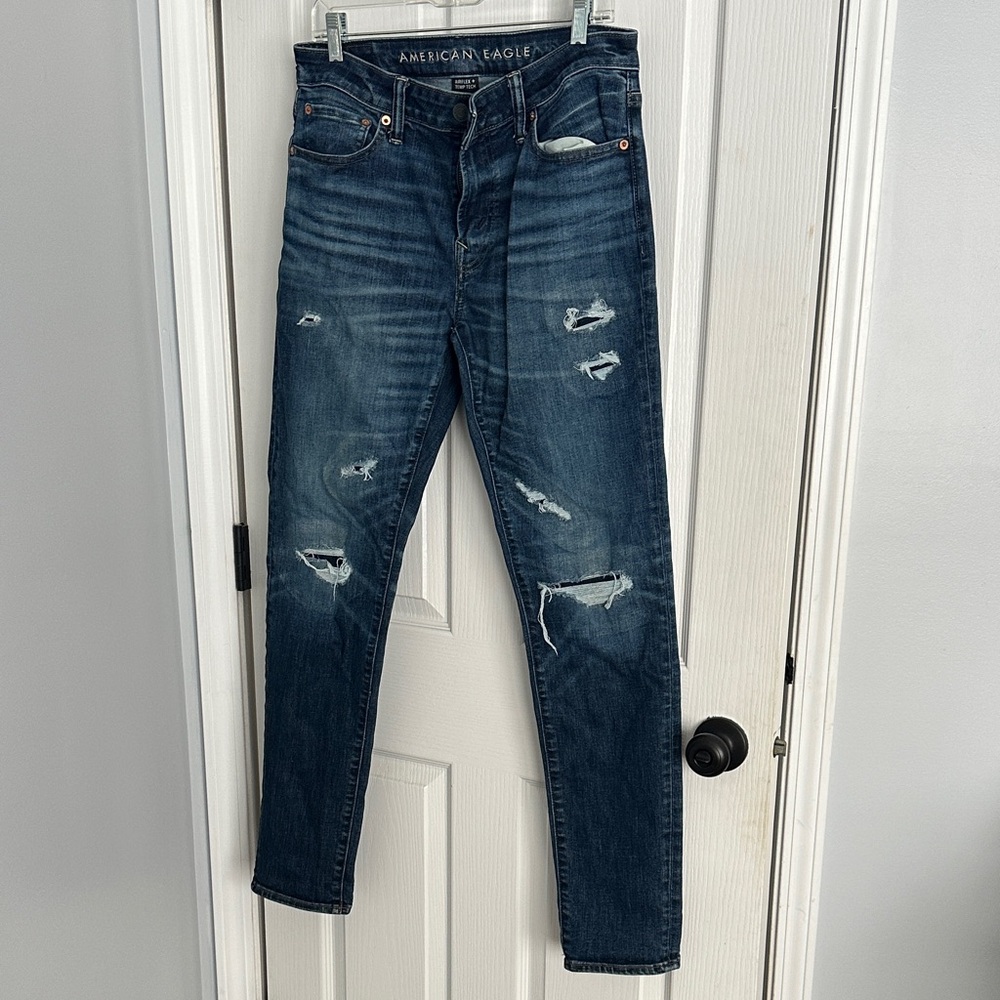 American Eagle Outfitters Men's Ripped Dark Blue Skinny Jeans